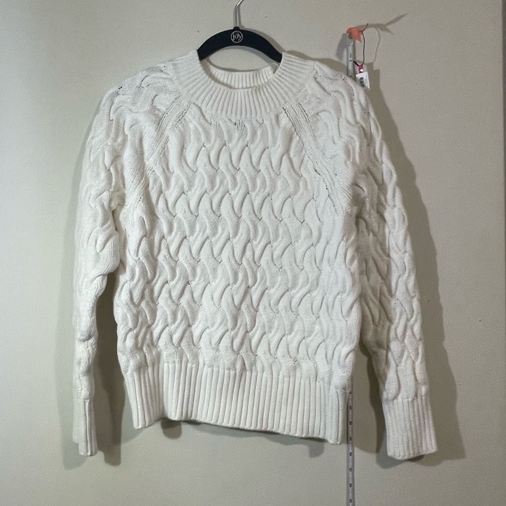 GAP Cable‎ Knit Fisherman's Sweater Women's White Crew Neck Cotton Size XS - Picture 2 of 11